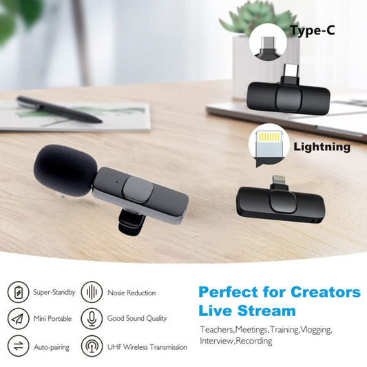 Wireless Lavalier Microphone Portable Audio Video Recording Mini Mic For I Phone Android